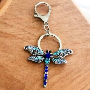 💥2/$24 or 3/$30💥 Blue & Silver Crystal Dragonfly Keychain. NWT